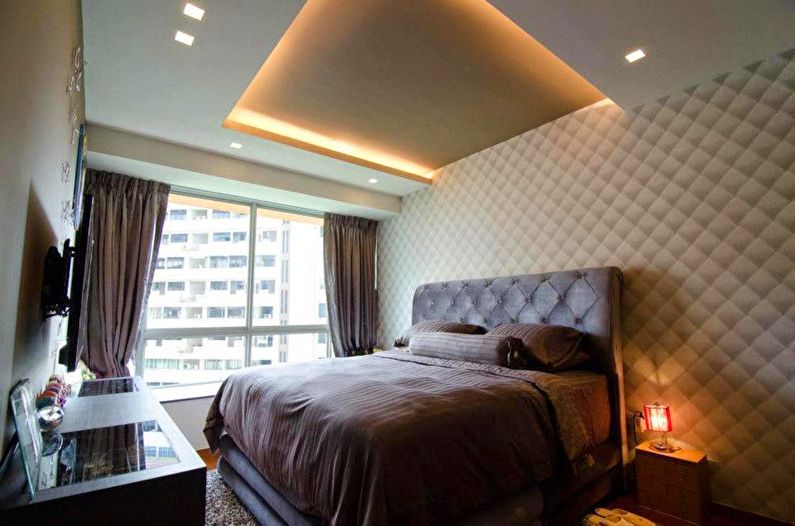Дизайн потолка из гипсокартона в спальне