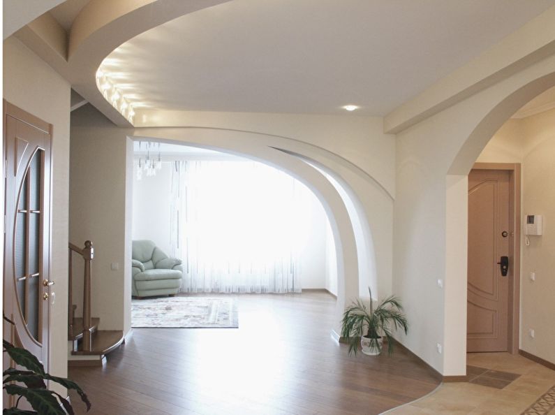 Фигурная арка из гипсокартона в прихожей - дизайн