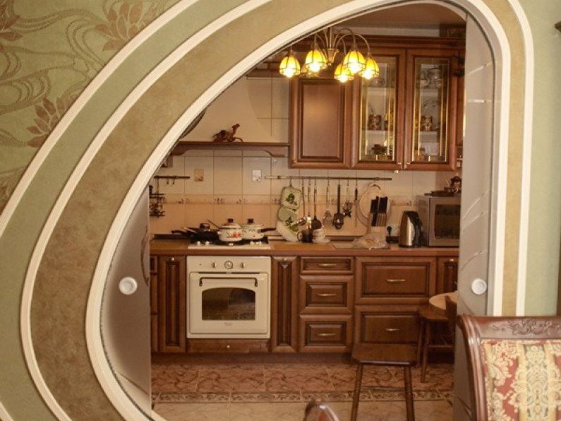 Фигурная арка из гипсокартона на кухне - дизайн