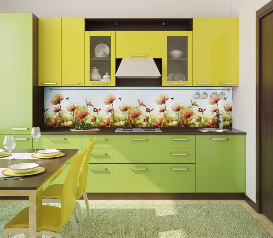 Фото кухонного гарнитура с декоративными настенными панелями 