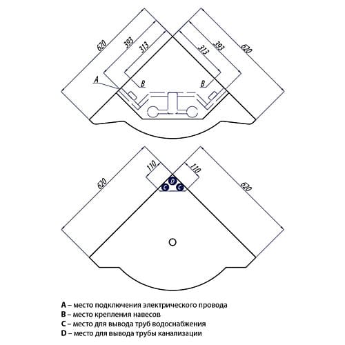 Тумба с раковиной Акватон - Альтаир 62 (размеры и схема)