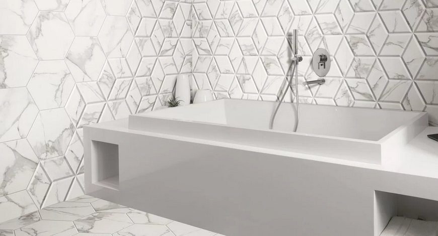 плитка с геометрическим объемным рисунком для ванной