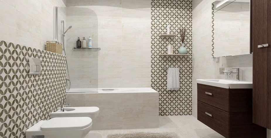 плитка с геометрическим объемным рисунком для ванной